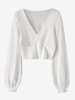 Cable Knit Surplice Cropped Knitwear Xl White