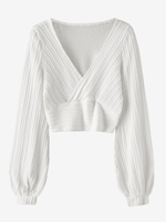 Cable Knit Surplice Cropped Knitwear Xl White
