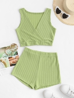 Cable Knit Surplice Two Piece Shorts Set Xl Green