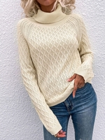 Cable Knit Turtleneck Raglan Sleeve Sweater L Light yellow