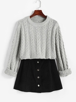 Cable Knit Wide Waistband Jumper Sweater Gray