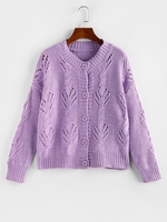 Cable Pointelle Knit Drop Shoulder Cardigan S Light purple
