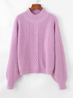 Cable Pointelle Knit Drop Shoulder Sweater Light purple