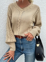 Cable Pointelle Knit Drop Shoulder Sweater S Light coffee