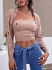 Cable Pointelle Knit Floral Embroidered Shrug Cardigan Set M Light pink