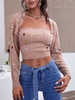 Cable Pointelle Knit Floral Embroidered Shrug Cardigan Set S Light pink