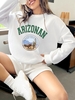 Cactus Desert Letter Print Pullover Sweatshirt L White