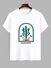 Cactus Letter Pattern Short Sleeves T-shirt M White