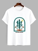 Cactus Letter Pattern Short Sleeves T-shirt Xl White