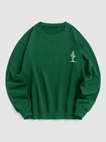 Cactus Print Pullover Sweatshirt S Deep green