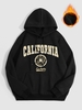 CALIFORNIA Badge Pattern Fleece-lined Hoodie S Black