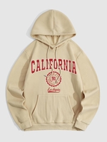 CALIFORNIA Badge Pattern Fleece-lined Hoodie S Light coffee