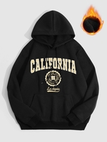 CALIFORNIA Badge Pattern Fleece-lined Hoodie Xxl Black