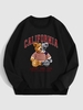 CALIFORNIA Bear Graphic Pattern Fleece-lined Sweatshirt S Black