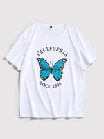 California Butterfly Graphic Print Short Sleeve T-shirt Xl White