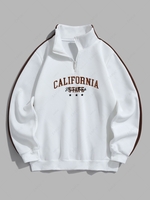CALIFORNIA Embroidered Quater Zip Fleece-lined Sweatshirt M Milk white