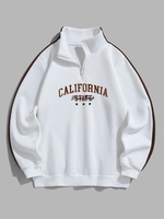 CALIFORNIA Embroidered Quater Zip Fleece-lined Sweatshirt Xxl Milk white