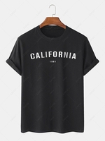 CALIFORNIA Letter Print Short Sleeves T-shirt 2xl Black