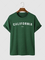 CALIFORNIA Letter Print Short Sleeves T-shirt 2xl Deep green
