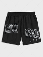 CALIFORNIA Letter Printed Drawstring Shorts M Black