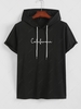 California Letter Printed Drawstring Streetwear Hooded T-shirt M Black