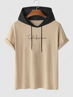 California Letter Printed Drawstring Streetwear Hooded T-shirt S Light coffee