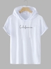California Letter Printed Drawstring Streetwear Hooded T-shirt Xl White