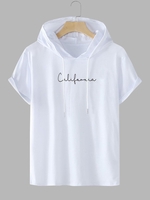 California Letter Printed Drawstring Streetwear Hooded T-shirt Xl White