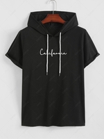 California Letter Printed Drawstring Streetwear Hooded T-shirt Xxl Black