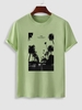CALIFORNIA Night Scene Graphic Short Sleeves Cotton Tee L Light green