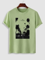 CALIFORNIA Night Scene Graphic Short Sleeves Cotton Tee L Light green