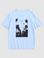 California Palm Tree Graphic Vintage T-shirt S Light blue