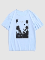 California Palm Tree Graphic Vintage T-shirt Xl Light blue