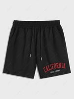 CALIFORNIA Print Casual Drawstring Shorts Xl Black