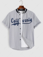 CALIFORNIA Printed Graphic Ribbed Collar Baseball Shirt S Deep blue