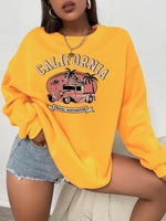California Vintage Car Graphic Pullover Sweatshirt M Yellow
