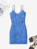 Cami Abstract Print Lace Trim Bustier Slinky Dress L Blue