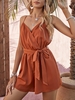 Cami Belted Wide Leg Surplice Romper S Coffee
