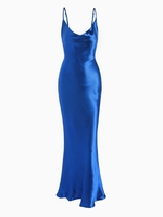 Cami Cowl Front Open Back Silky Maxi Dress L Blue