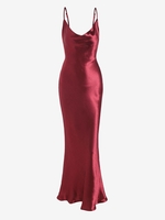 Cami Cowl Front Open Back Silky Maxi Dress L Red