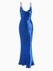 Cami Cowl Front Open Back Silky Maxi Dress S Blue