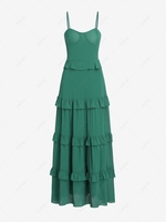 Cami Cupped Maxi Tiered Dress M Deep green