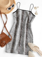 Cami Faux Suede Snake Print Slinky Dress L Light gray