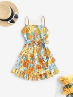 Cami Floral Belted Layered Ruffles Mini Sundress M