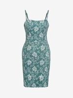 Cami Floral Jacquard Textured Mini Dres M Deep green