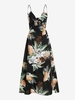Cami Floral Tie Front Cut Out Slit Midi Dress M Black