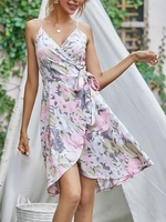 Cami Flower Print Wrap Dress L Multi a