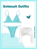 Cami Plunge String Bikini with Pointelle Knit Cropped Sweater Blue