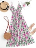 Cami Retro Floral Bustier Ruched Frilled Midi Sundress S