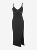 Cami Rhinestones Front Slit Midi Dress M Black